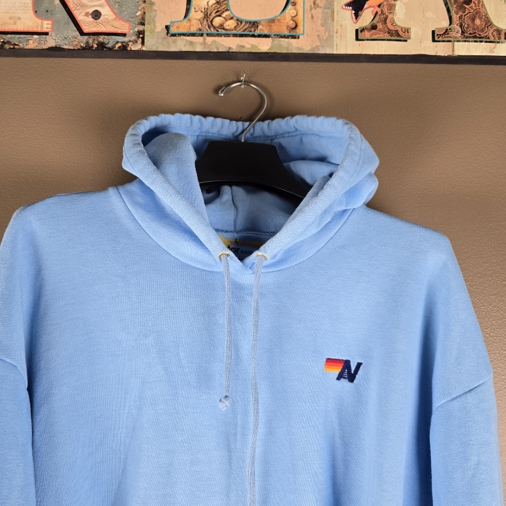 Aviator Nation Bolt Stripe Relaxed Cropped Hoodie Sweatshirt Sky Blue Large - Picture 8 of 14
